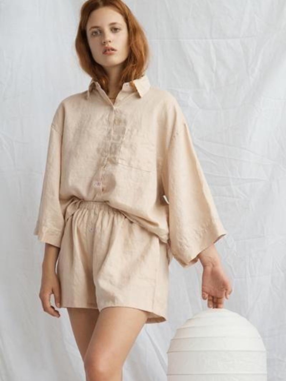 DEIJI STUDIOS The 03 Shorts Only in Blush Pink French Linen OG Rare Size XL